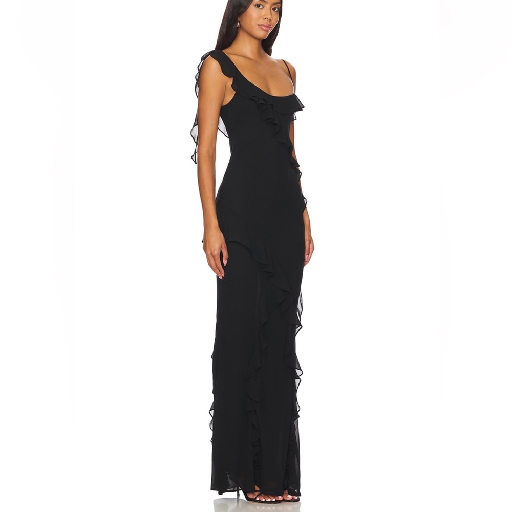 MAJORELLE Black One Shoulder Ruffle Dress